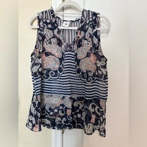 CAbi 5349 Sheer Floral Paisley Striped Peplum Blouse